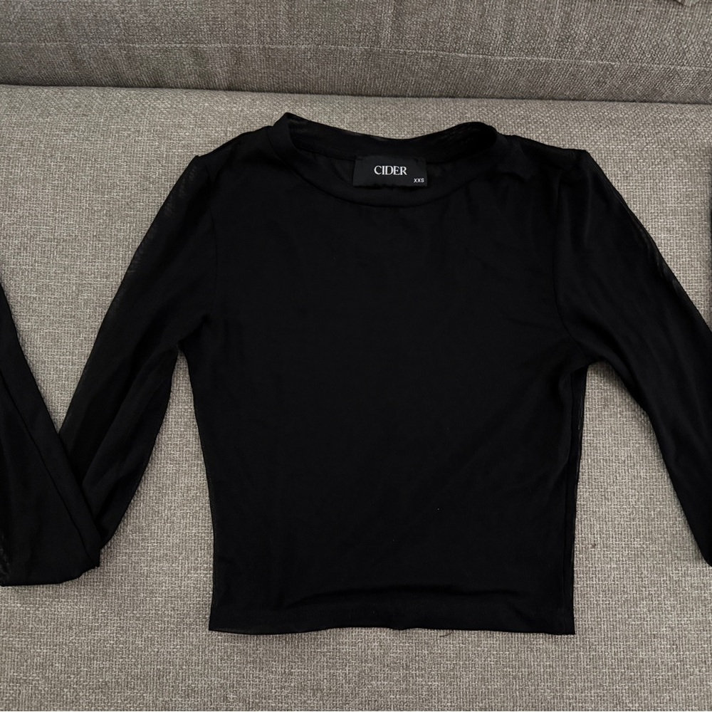Cider Elegant Black Long Sleeve Sheer Tee Size XXS
